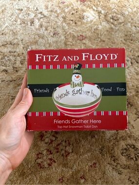 Fitz and Floyd Friends Gather Here Red & Green Snowman Tidbit Dish NIB Holiday